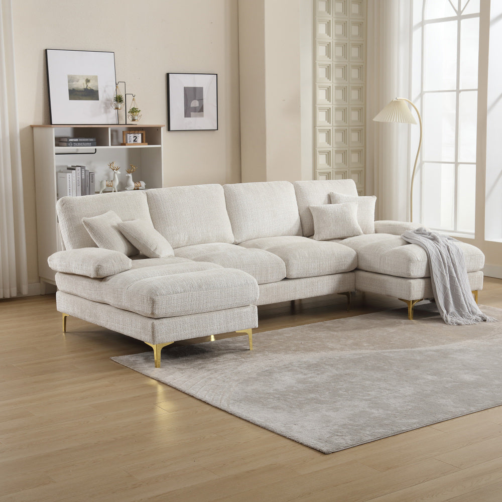 Canapé Luxe U-Shape Grand Format en Chenille Noire – Ligne Prestige