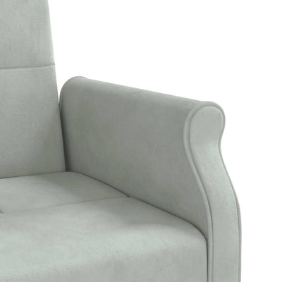 Canapé-lit en velours gris clair – avec accoudoirs Chesterfield & 2 coussins cylindriques