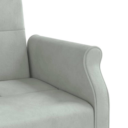 Canapé-lit en velours gris clair – avec accoudoirs Chesterfield & 2 coussins cylindriques