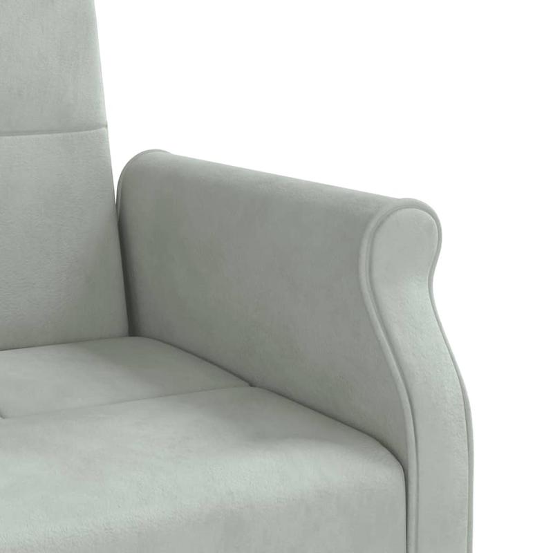 Canapé-lit en velours gris clair – avec accoudoirs Chesterfield & 2 coussins cylindriques