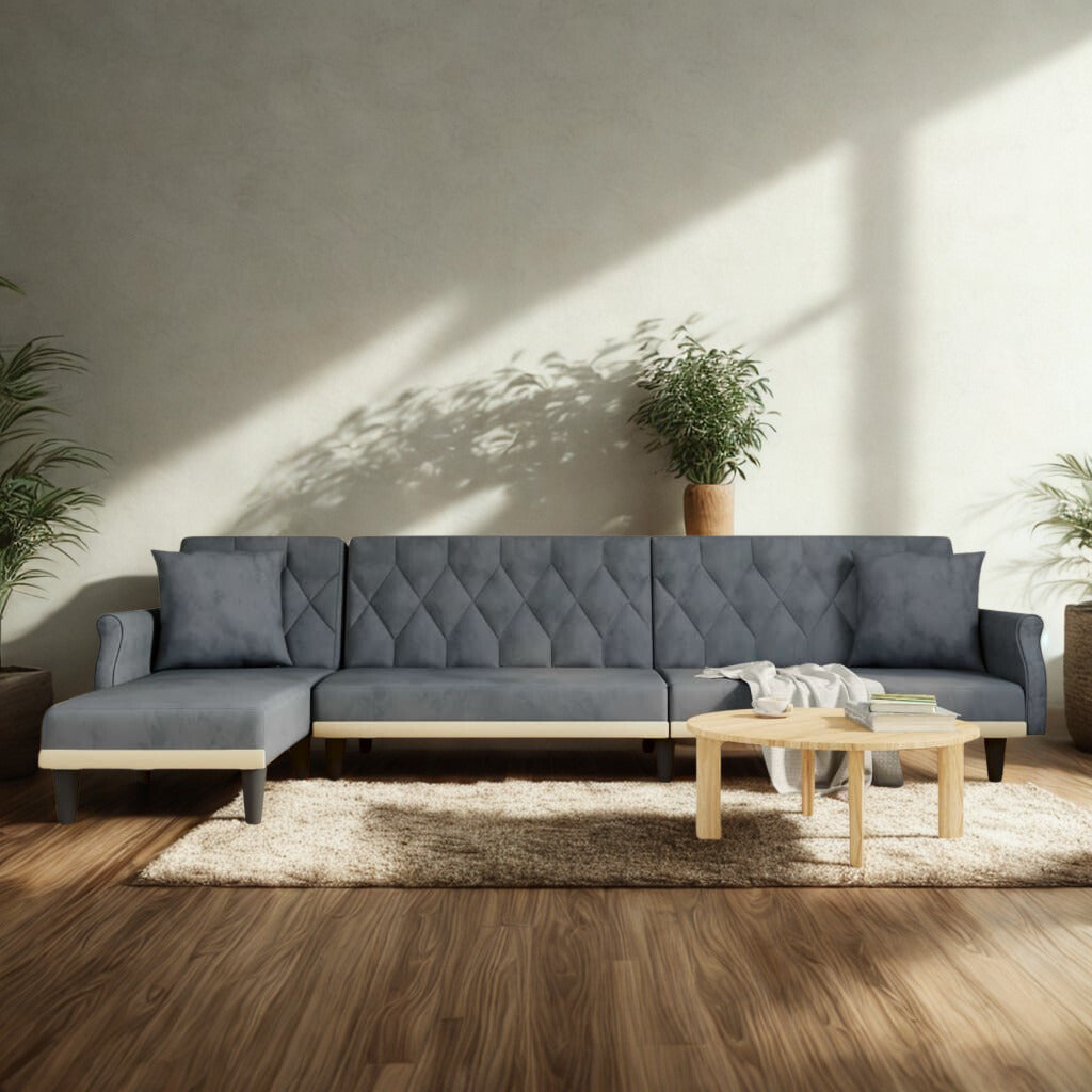 Canapé d’Angle Convertible Velours Gris – Collection Élégance