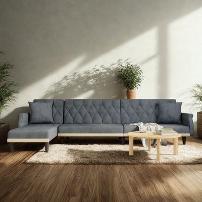 Canapé d’Angle Convertible Velours Gris – Collection Élégance