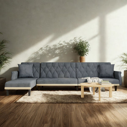 Canapé d’Angle Convertible Velours Gris – Collection Élégance
