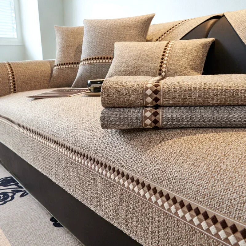 Housse de Canapé en Coton et Lin Premium – Tissu Naturel Antidérapant, Élégance Intemporelle